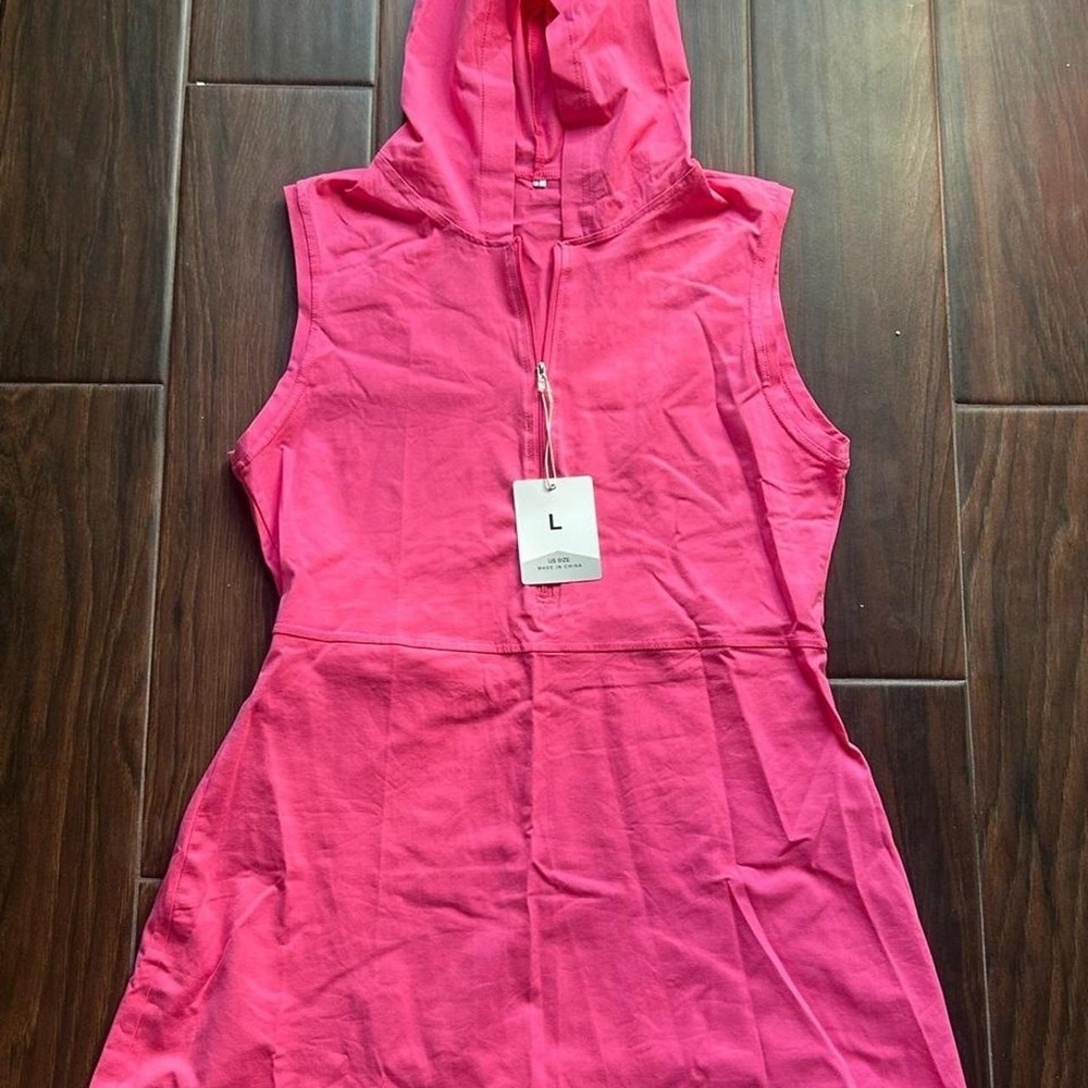 Hot pink athletic Dress set with shorts set Size large